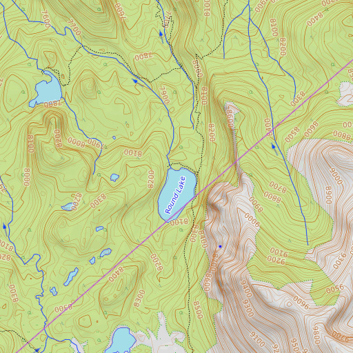 OpenTopoMap map of Round Lake 1-030 Dam, CA