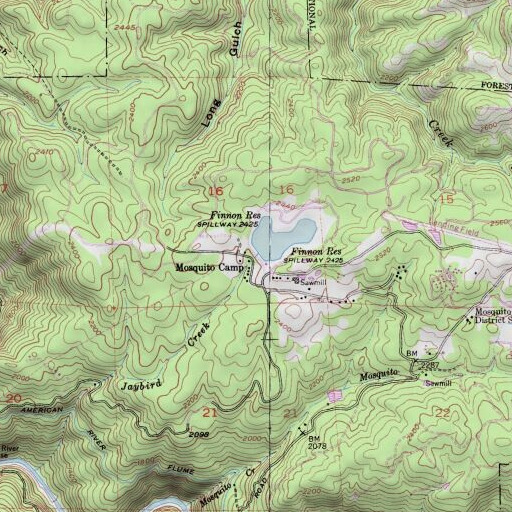 USGS 24K topo map of Finnon Lake 1-034 Dam, CA
