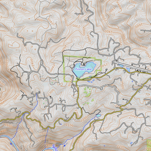 OpenTopoMap map of Finnon Lake 1-034 Dam, CA