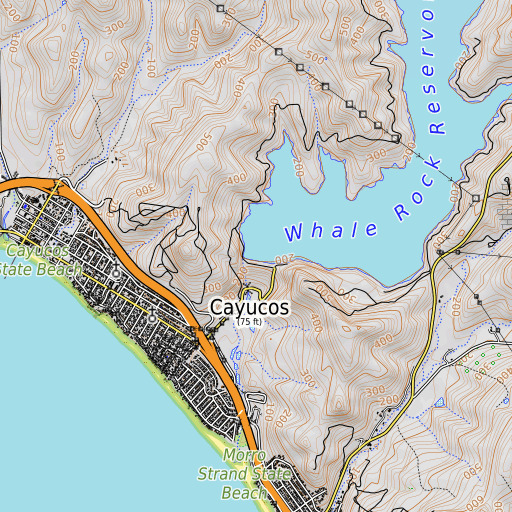 OpenTopoMap map of Whale Rock 1-040 Dam, CA