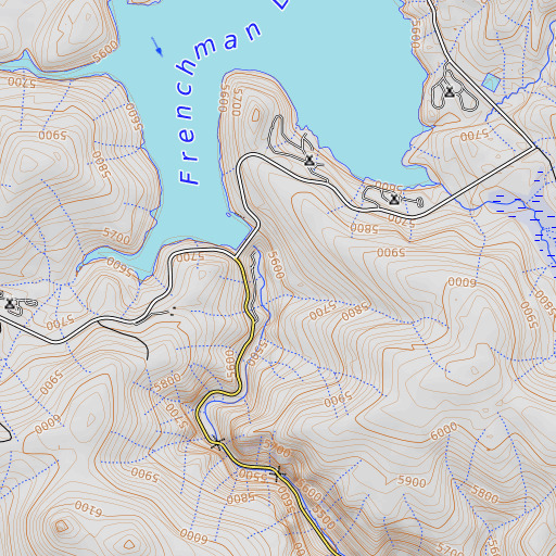 OpenTopoMap map of Frenchman 1-043 Dam, CA