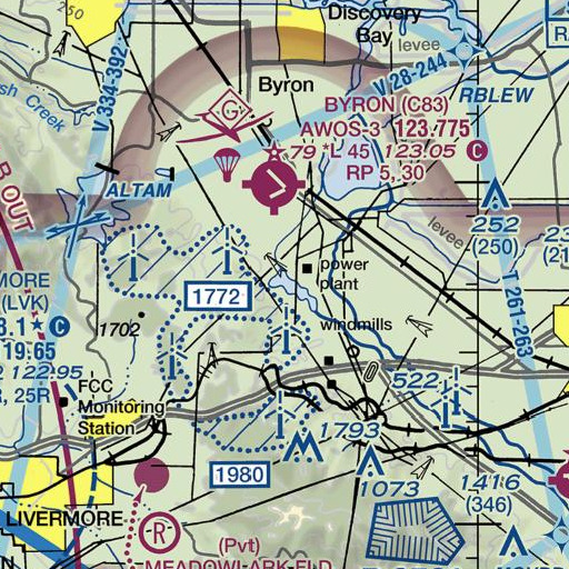 FAA VFR chart of Bethany Forebay 1-045 Dam, CA