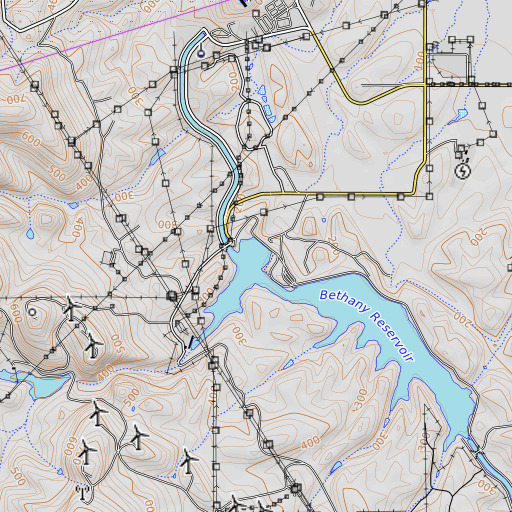 OpenTopoMap map of Bethany Forebay 1-045 Dam, CA