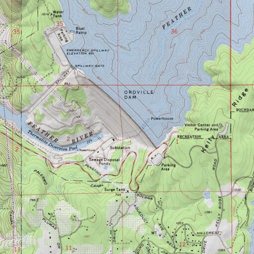USGS 24K topo map of Oroville 1-048 Dam, CA