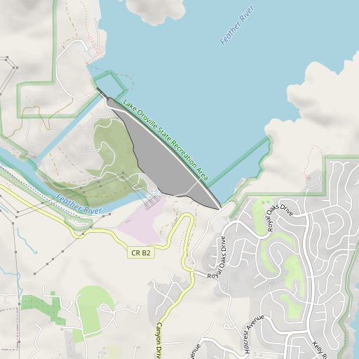 OpenStreetMap map of Oroville 1-048 Dam, CA