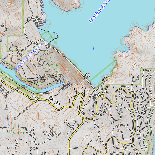 OpenTopoMap map of Oroville 1-048 Dam, CA
