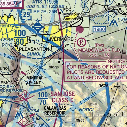 FAA VFR chart of Del Valle 1-056 Dam, CA
