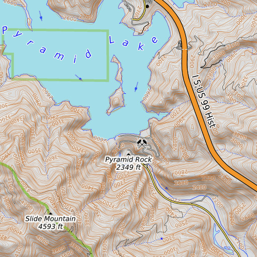 OpenTopoMap map of Pyramid 1-066 Dam, CA