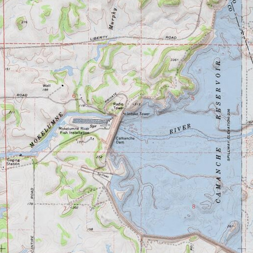 USGS 24K topo map of Camanche 31-016 Dam, CA