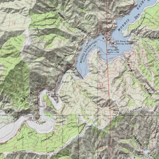 USGS 24K topo map of Morris 35-005 Dam, CA