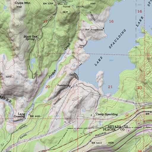 USGS 24K topo map of Lake Spaulding 97-029 Dam, CA