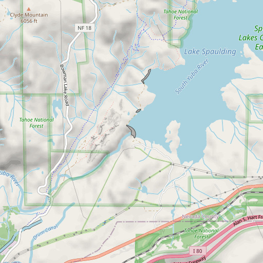 OpenStreetMap map of Lake Spaulding 97-029 Dam, CA