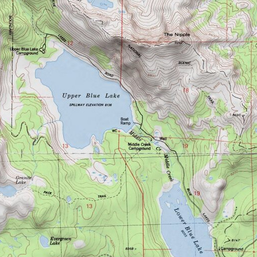 USGS 24K topo map of Upper Blue Creek 97-070 Dam, CA