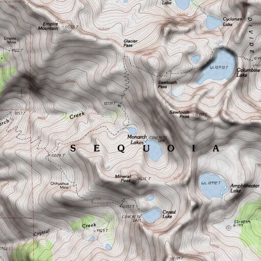 USGS 24K topo map of Upper Monarch Lake 104-020 Dam, CA