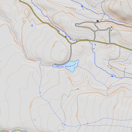 OpenTopoMap map of Porter Reservoir, CA