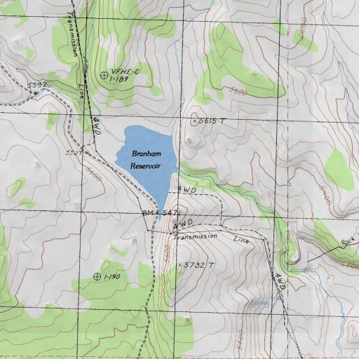 USGS 24K topo map of Branham Flat 249-003 Dam, CA