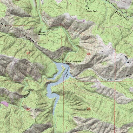 USGS 24K topo map of San Clemente 642 Dam, CA