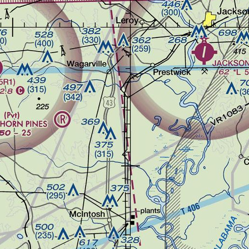 FAA VFR chart of Sunflower Post Office, AL