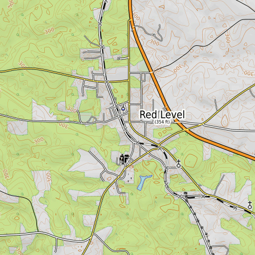 OpenTopoMap map of Red Level Post Office, AL