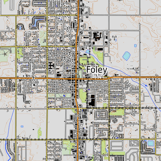 OpenTopoMap map of Foley Post Office, AL
