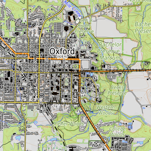 OpenTopoMap map of Shriver Center, OH