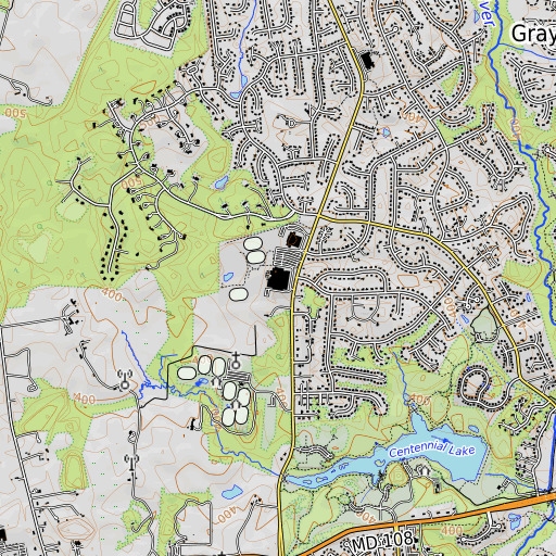 OpenTopoMap map of Centennial High School, MD