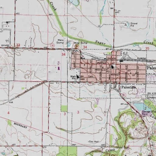 USGS 24K topo map of Palestine High School, IL