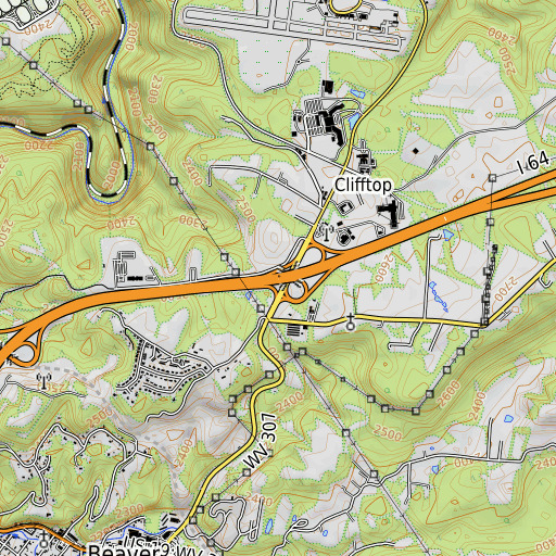 OpenTopoMap map of Interchange 125, WV