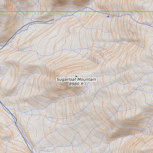 OpenTopoMap map of Sugarloaf Mountain, CO