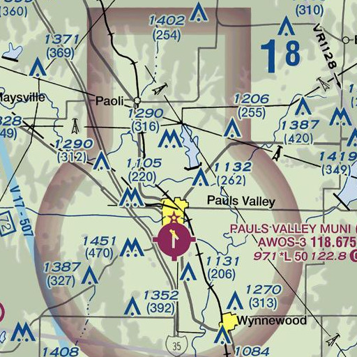 FAA VFR chart of Hettick Gss Number 3 Dam, OK