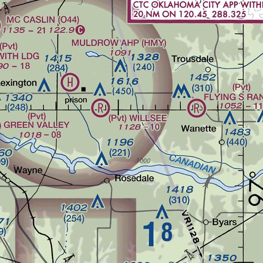 FAA VFR chart of Spores Lake Dam, OK