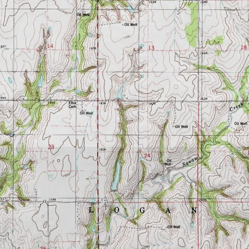 USGS 24K topo map of Nelson Burns Dam, OK