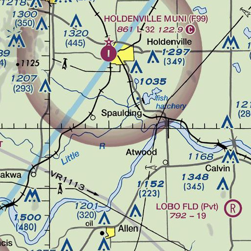 FAA VFR chart of Leonard-Werner Lake, OK