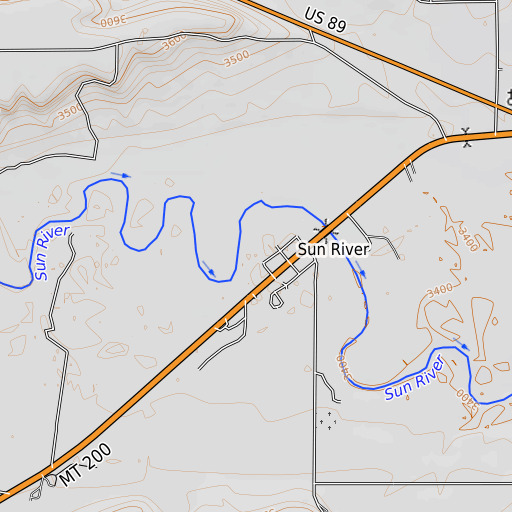 OpenTopoMap map of Sun River Middle School, MT