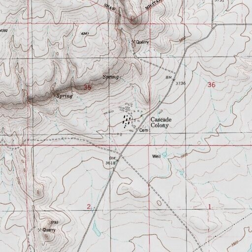 USGS 24K topo map of Cascade Colony School, MT