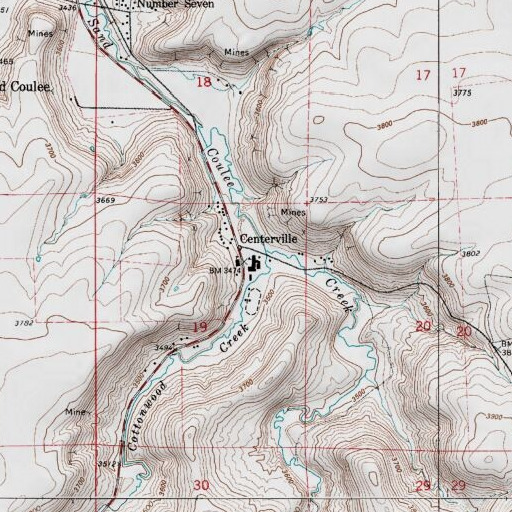 USGS 24K topo map of Centerville School, MT
