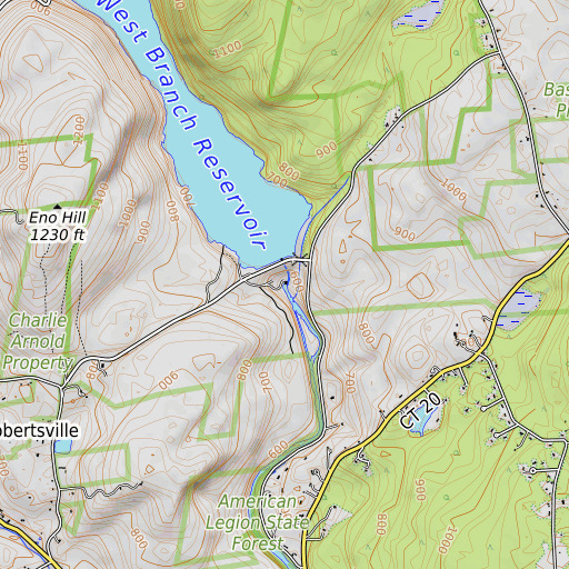OpenTopoMap map of Goodwin Dam, CT