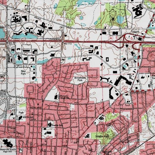 USGS 24K topo map of Arrowhead Park, IL