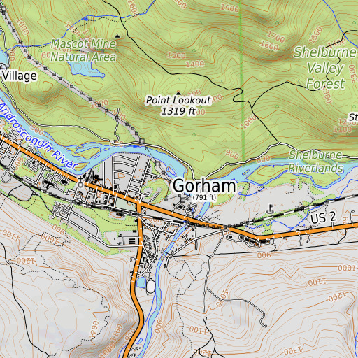 OpenTopoMap map of Gorham Dam, NH