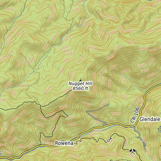 OpenTopoMap map of Nugget Hill, CO