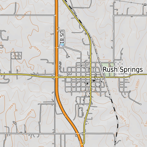 OpenTopoMap map of Rush Springs Elementary School, OK