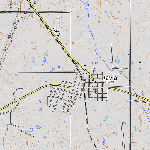 OpenTopoMap map of Ravia Elementary School, OK