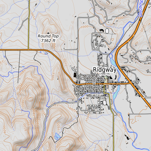 OpenTopoMap map of Ridgway Elementary School, CO