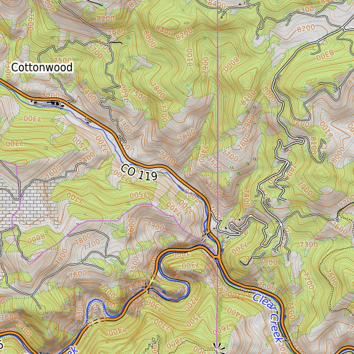 OpenTopoMap map of Bates Gulch, CO