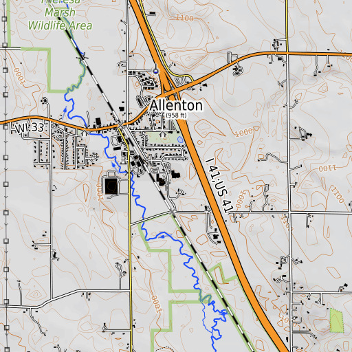 OpenTopoMap map of Allenton Elementary School, WI