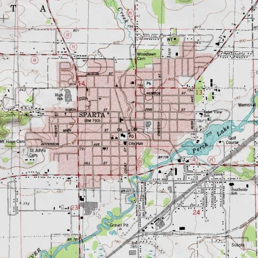 USGS 24K topo map of Sparta Free Library, WI
