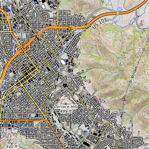 OpenTopoMap map of Laureate Elementary School, CA