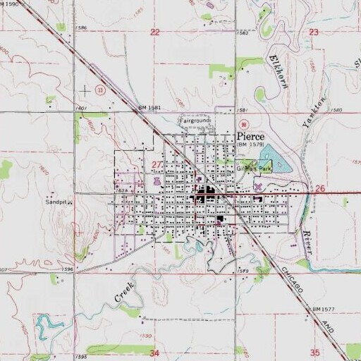 USGS 24K topo map of Pierce Public Library, NE