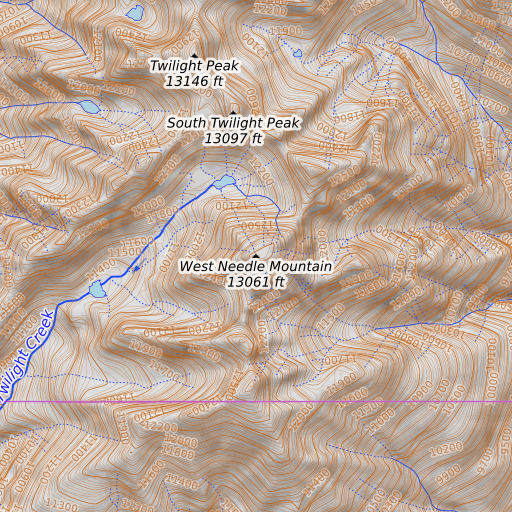 OpenTopoMap map of West Needle Mountain, CO