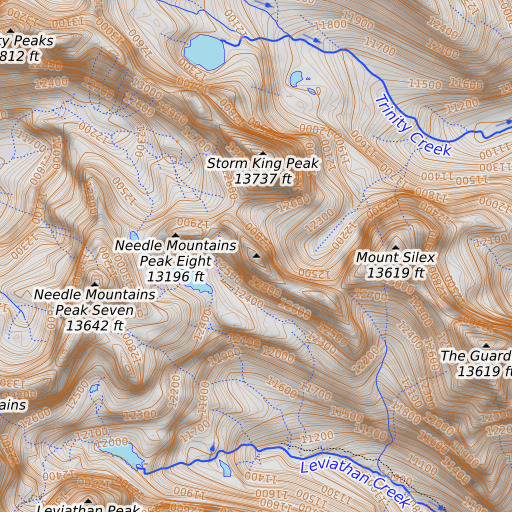 OpenTopoMap map of Needle Mountains Peak Nine, CO